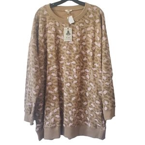 New Easel Leopard Print Sweatshirt Dress Pockets Camel Tan Pink Crewneck Size L